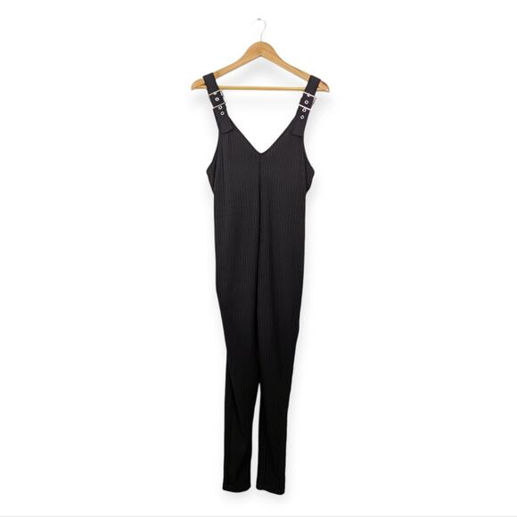 WeWoreWhat Black Ribbed Knit Tapered Jumpsuit Size S - Picture 1 of 7